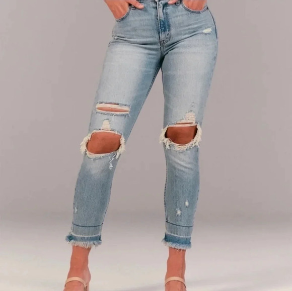 Abercrombie & Fitch Jeans Women 24/00R High Rise Mom‎ Stretch Denim Destroyed - Picture 4 of 14